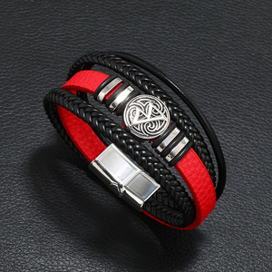 Vintage Multi-layer Braided PU <b>Leather</b> Bangle with Crystal & Rhinestone Compass Charm for Anniversary Gift Unisex A800893 - Product Image 5