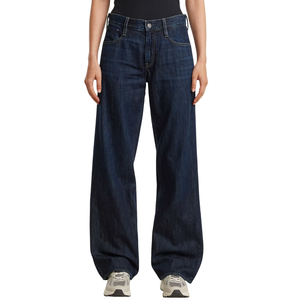 Jeans droits en denim bleu décontracté pour femmes, coupe régulière, confortable, respirant, doux, avec rivets brodés à la taille, style streetwear - Product Image 3