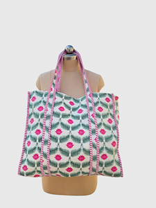 Sac fourre-tout en coton à imprimé floral avec broderie, style bohème, ouvert en haut, sac de shopping toutes saisons - Product Image 1