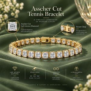 Pulsera de Diamantes Cultivados en Laboratorio con Corte Asscher, Clásica, Oro de 18K |   Conjunto de Pulseras de Joyería Fina de 9K, 14K y 18K con Diseño de Eternidad - Product Image 5
