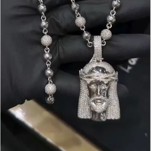CONCEPTION Collar Unisex de Alta Calidad con Colgante de Jesús, Chapado en Oro de 18k, con Moissanita y Plata de Ley 925, Estilo Hip Hop Iced Bling, Tamaño Grande - Product Image 1