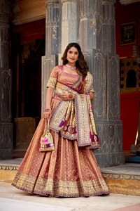 Beautiful Wedding Wear Simmer Organza with Zari Weaving & Lace work Lehenga Choli & Dupatta Set - Product Image 4