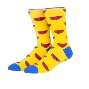 Chaussettes pour hommes, motif pastèque jaune, tricotées en coton et élasthanne, respirantes pour l'été, usage quotidien, coupe classique - Product Image 1
