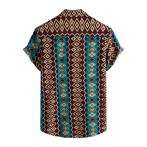 Chemise Hawaïenne Décontractée à Rayures pour Homme, Manches Courtes, Col Rabattu, Respirante, en Polyester Popeline Imprimée, Idéale pour l'Été - Product Image 4