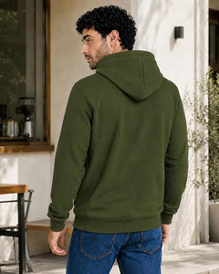 เสื้อฮู้ดสีเขียวมะกอกสำหรับผู้ชาย กำลังฮิต ผ้าฝ้าย 100% เฟรนช์เทอร์รี่ ทรงปกติ สวมใส่สบายๆ สำหรับฤดูใบไม้ร่วง มีกระเป๋า - Product Image 2