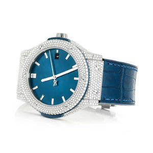 Montre à quartz en acier inoxydable avec bracelet de 20 mm, style Hip Hop Iced Out, sertie de Moissanite et de diamants VVS, verre tendance - Product Image 2