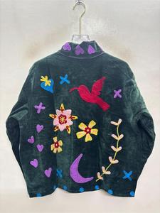 Elegant Green Velvet Floral Embroidered Suzani Jacket With Horse Pattern Full Sleeve <b>Stand</b> Collar Bohemian Women Autumn <b>Coat</b> - Product Image 4