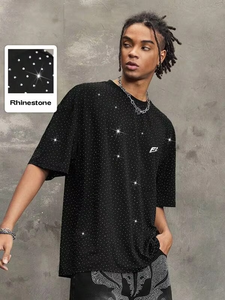 Camisetas de Hombre Extra Grandes Personalizadas al por Mayor, Estilo Hip Hop, con Pedrería, Cristales Brillantes y Gráficos, Manga Corta - Product Image 2