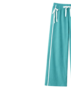Custom Women Wide Leg Sweatpants Teal Side Stripe High Waist Loose Fit Casual Track Pants Elastic <b>Drawstring</b> Lounge Wear OEM - Product Image 3