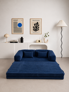 Canapé-lit moderne minimaliste bleu marine intelligent trois places avec accoudoirs rembourrés et dossier souple pour salon, chambre, hôtel, villa - Product Image 2