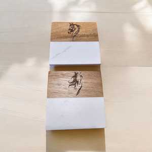 Premium Marble Wood Cup Coaster Set Modern Handmade Drink Holder for Office Home And <b>Bar</b> Counter Decor - Product Image 2
