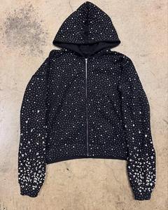 Sweat-shirts à capuche d'hiver imperméables en molleton 100 % coton pour hommes, personnalisables, avec fermeture éclair entièrement ornée de strass, OEM - Product Image 2