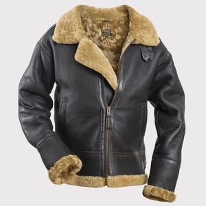 Veste en cuir fourrée marron pour homme, hiver - Product Image 1