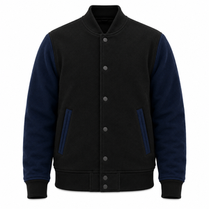 Factory Price <b>Mens</b> Varsity <b>Jacket</b> Snap Button Front Fleece Contrast Sleeves <b>Baseball</b> <b>Jacket</b> Plain Wholesale <b>Men</b> Varsity <b>Jacket</b> - Product Image 1