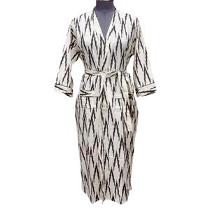 Elegante Kimono de Algodón con Estampado Digital para Mujer, Bata de Verano con Cinturón Floral, Ropa de Dormir de Secado Rápido, Transpirable, Cuello en V, Largo Completo - Product Image 1