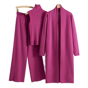 Ensemble de survêtement en laine noire pour femme, col roulé, coupe ample, style minimaliste, vêtements d'hiver, couleur unie, manteau long et pantalon - Product Image 4