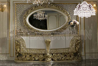 Ensemble console et miroir de style baroque victorien de luxe en bois de teck, avec miroir de vanité à feuilles d'or, grande taille, nouvelle arrivée, prix raisonnable