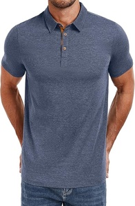 เสื้อโปโลผู้ชายสีกรมท่า ผ้าถักเนื้อเรียบ แขนสั้น สวมใส่สบายๆ - Product Image 3