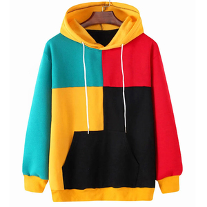 Sudadera con Capucha de Bloques de Color para Hombre, Jersey de Punto Oversize, Sudadera Casual Estilo Urbano con Bolsillo, Ropa de Otoño - Product Image 1
