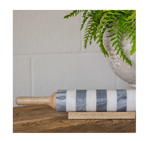 Heavy marble Black & White Lining <b>Rolling</b> <b>pin</b> Household kitchen Accessories Chapati Paratha Dough Roller Everyday Use - Product Image 1