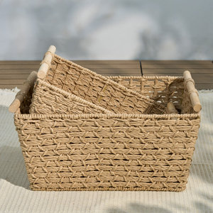 Juego de 2 Cestas tejidas de jacinto de agua con asas Solución de almacenamiento rectangular - Product Image 6