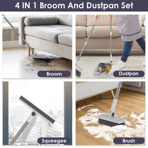 4 in 1 Stainless Steel Handle Broom Dustpan and <b>Squeegee</b> Combo Set Upright Standing Indoor Outdoor Brooms & Dustpans - Product Image 3