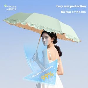 Sombrilla Portátil Ligera Goddess, Color Sólido, Encaje, Protección UV, Plegable en Tres Partes, Función Impermeable, Estilo Fresco - Product Image 3