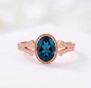 Elegante Anillo Ovalado con Topacio Azul Londres, Chapado en Oro Rosa de 18K, Anillos de Promesa con Halo de Diamantes, Joyería Fina para Mujer, Venta al Por Mayor - Product Image 3
