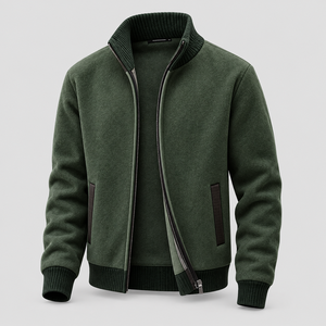 Cardigan en molleton tricoté à col roulé et fermeture éclair intégrale pour homme, avec bordure contrastante, style décontracté chic, vente en gros - Product Image 3