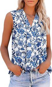 Camisetas sin mangas de verano para mujer, blusa de gasa con cuello en V y estampado floral - Product Image 2