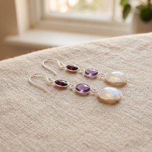Pendientes Colgantes de Plata de Ley 925 con Piedras Preciosas Facetadas de Amatista, Granate y Piedra Lunar Arcoíris, Joyería de Regalo para Ella - Product Image 6