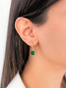 Emerald Hoop Earrings May Birthstone Dangle <b>Huggies</b> Green Gemstone 925 Sterling <b>Silver</b> 14K Gold Plated Jewelry - Product Image 2