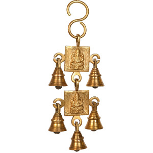 ระฆังทองเหลืองแขวนพระพิฆเนศขนาด9นิ้วทำด้วยมือสำหรับตกแต่งบ้านและให้เป็นของขวัญในอินเดีย - Product Image 1