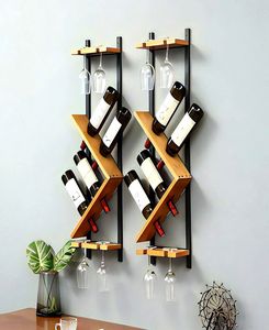 Porta botellas premium, mueble decorativo de pared, elegante almacenamiento de vino, expositor de vino geométrico, diseño moderno para bar, bambú natural - Product Image 1