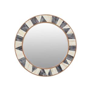 Espejo redondo con marco de madera con diseño geométrico negro y beige, espejo decorativo moderno hecho a mano para decoración del hogar. - Product Image 4