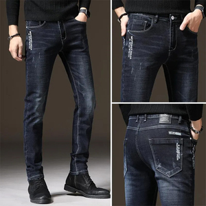 <b>Men</b>’s Slim Fit Distressed <b>Stretch</b> Denim Jeans Red Button Accent Streetwear Casual Fashion Wholesale OEM Custom - Product Image 4