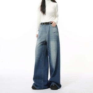 Menswear New Summer Korean-style Mid Waist High Street Lightning Washed Pattern Wide-leg Straight Denim Jeans - Product Image 5