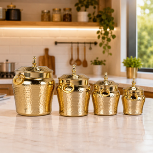Gold Stainless Steel <b>Canister</b> Set of 5 | Hammered Metal <b>Tea</b> Sugar Coffee Food Storage Containers Arabic Kitchen Eid Decor Gift - Product Image 3