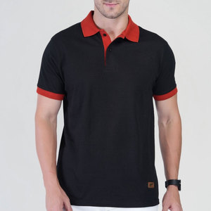 เสื้อโปโลชายสีดำ คอปกและปลายแขนสีแดง แขนสั้น สไตล์ลำลอง ผ้าถักเนื้อพิเก้ สีพื้น ระบายอากาศได้ดี - Product Image 1