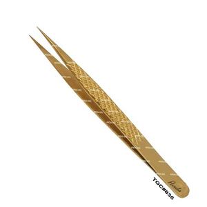 Pinzas de extensión de pestañas, pinzas de acero inoxidable con logotipo personalizado, fino, diamante, Color dorado y titanio - Product Image 4