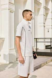 Conjunto Deportivo Ligero 2 en 1 para Hombre, Blanco, con Media Cremallera, Manga Corta, Anti-Pilling, con Línea Negra, de Secado Rápido, para Verano - Product Image 3