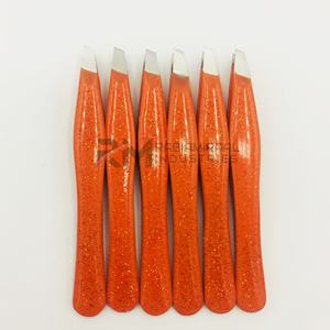 Pince à épiler pour sourcils RMI de qualité supérieure, couleur orange pailletée et embout argenté, ensemble de pinces à épiler. - Product Image 2