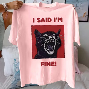 T-shirt oversize vintage à motif chat pour femme, style streetwear décontracté, imprimé citation, en coton, coupe ample, tendance été - Product Image 1