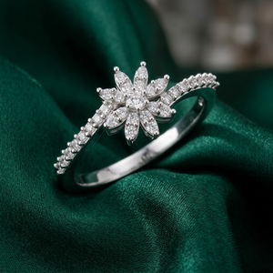 1/2 TCW Real Round Prong-<b>Set</b> Diamond Floral Shape Ladies <b>Ring</b> in 14K White Gold | Elegant Flower Diamond <b>Ring</b> for Women Jewelry - Product Image 2