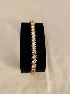 Bracelet tennis de luxe en moissanite taille brillant ronde, en argent sterling 925 plaqué or, bijoux de mariage unisexe - Product Image 4