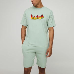 Ensemble de jogging 2 pièces pour homme, coupe classique, haute qualité, été, logo imprimé en 3D personnalisé, polyester/coton lourd 320 g/m² - Product Image 1