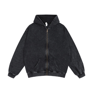 Sweat à capuche zippé pour homme, délavé à l'acide, effet vintage, texture usée, look robuste, style streetwear, pour usage quotidien comme couche extérieure - Product Image 1