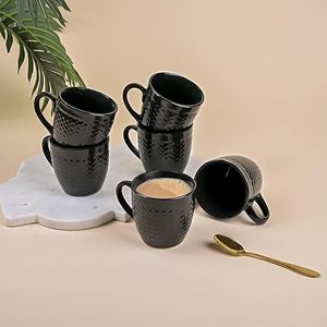 <b>Set</b> of <b>6</b> Hammered Black Ceramic Tea Cups - Product Image 1