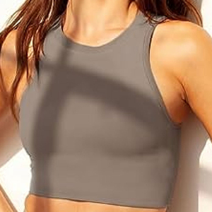 Custom Made Women <b>Crop</b> <b>Top</b> Crew Neck Solid Gray Yoga Tank Breathable Medium <b>Support</b> Activewear <b>Top</b> Fitness Bra - Product Image 2