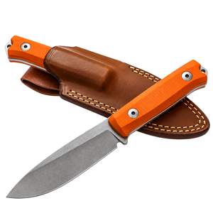 Couteaux de chasse à lame fixe avec manche orange vif et lame grise, étui en cuir marron pour le camping, la randonnée et les activités de plein air - Product Image 6